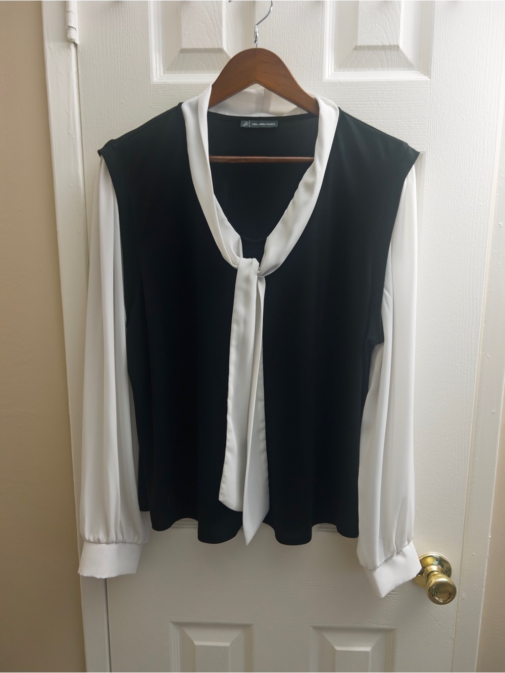 Adrianna Papell Black & White Tie-Neck Blouse